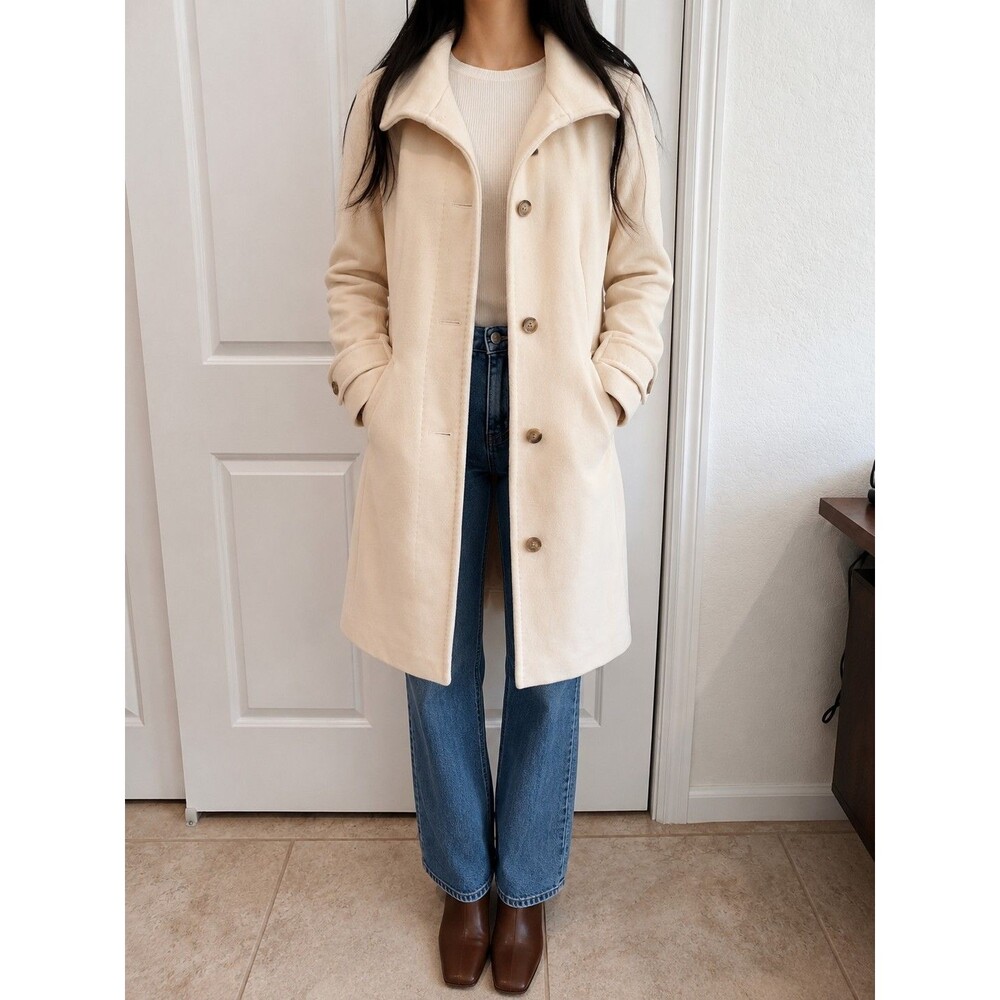 Lands' End Women's Ivory Wool Cashmere Blend Coat Size 8